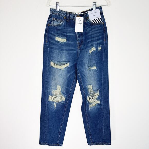 Free People Sandrine Rose R1016 Pleated Ripped Dark Wash Straight Leg Jeans 26 - Picture 13 of 16